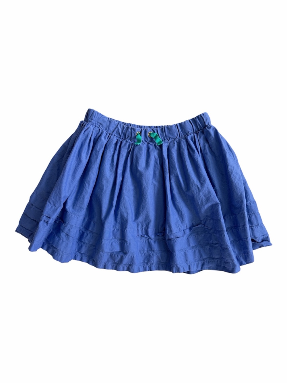 Mini Boden Bright Blue Cotton Tiered Skirt with Green Drawstring